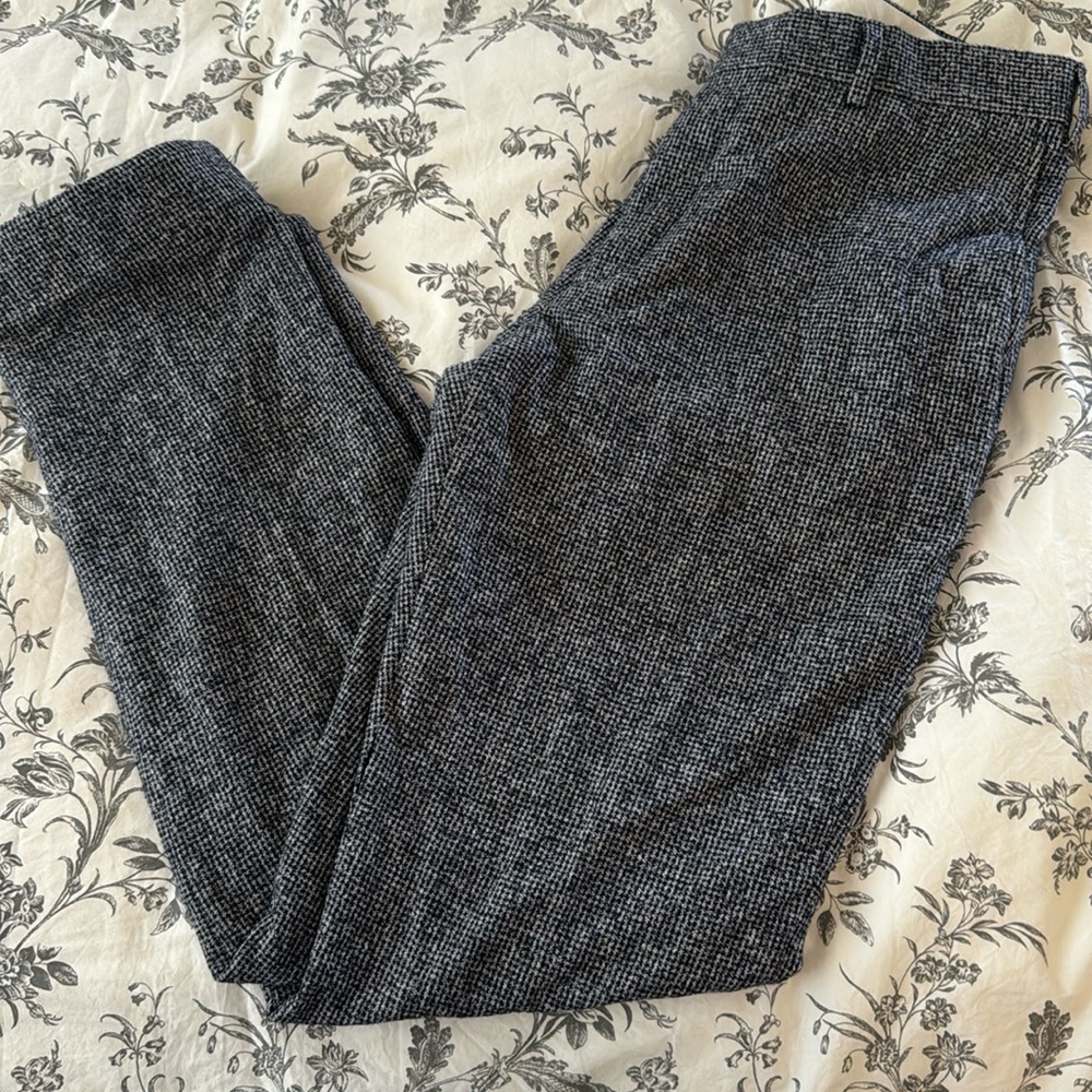 Navy Blue Plaid Wool Pants
